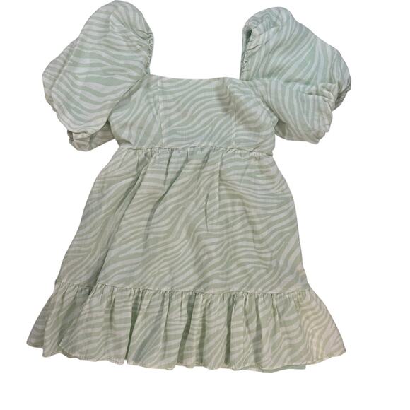 Chelsea28 Puff Sleeve Babydoll Dress XL Green Ivory Zebra Print - Picture 3 of 9